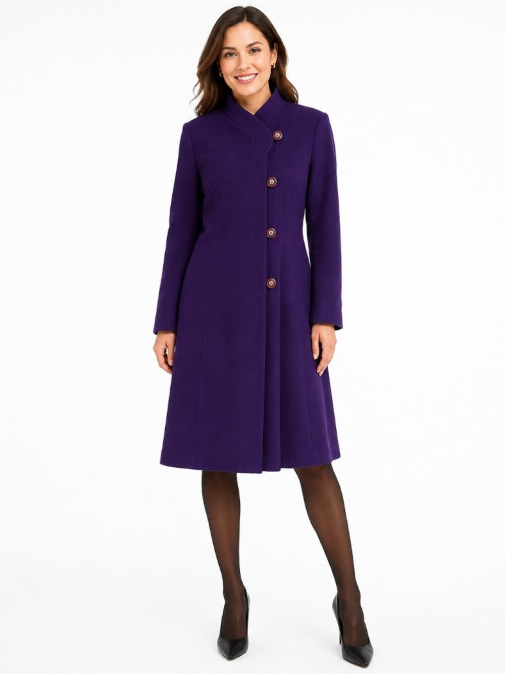 Vintage London Fog Purple Asymmetrical Button Long Coat - Size 12 Petite